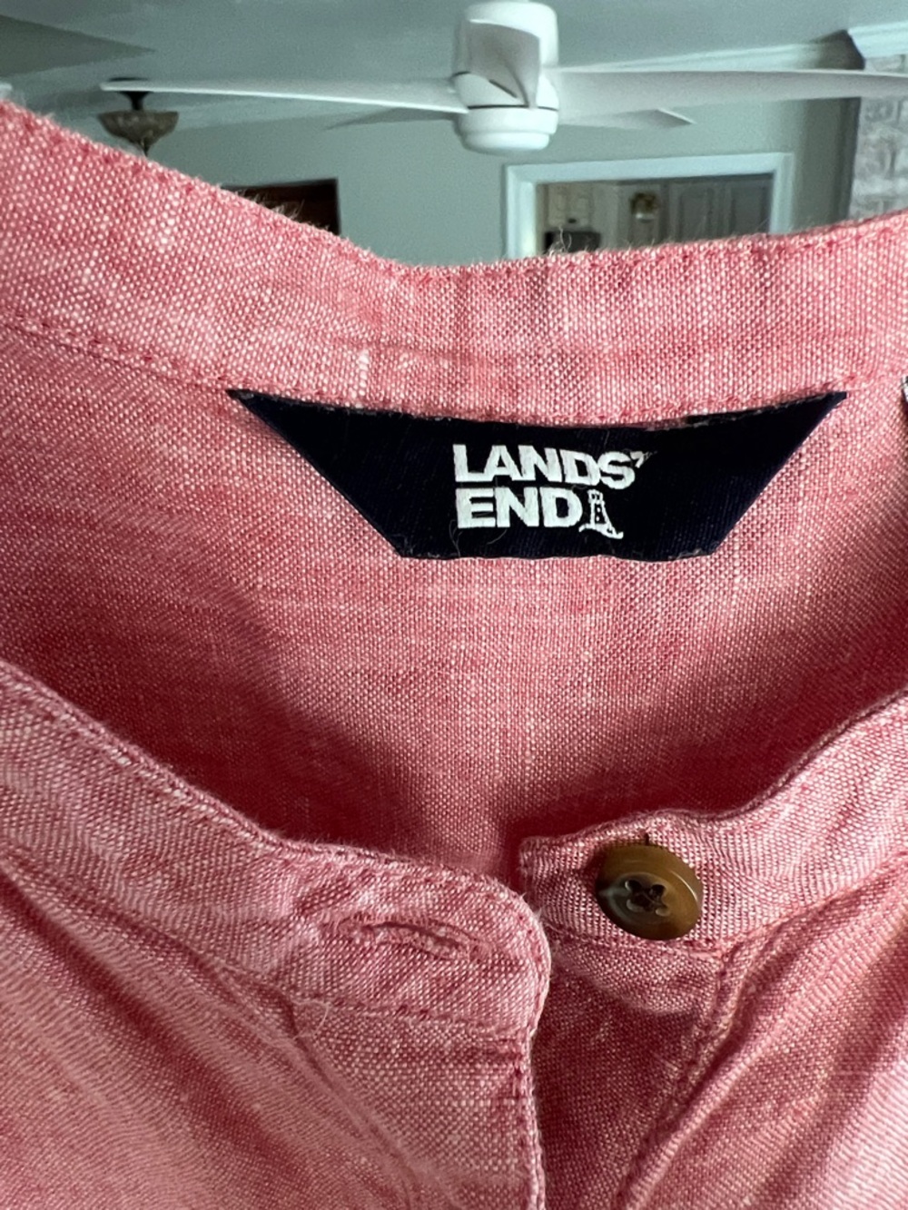 Lands' End Women’s Long-Sleeve Button-Down Tunic - Coral Redish  Pink - Picture 3 of 10